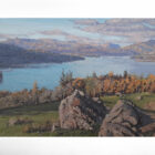 lake district art original oil painting by local artist simon whitfield view over windermere from brantfell