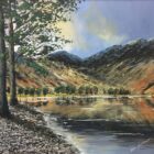 Lake District art original oil painting by Ben Goymour. Buttermere on a sunny day looking over the lake towards haystacks