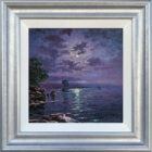 Nocturne Reflections Ullswater lake district an original oil painting by Andrew Grant Kurtis. A stunning purple moonlit scene with the full moon reflections in the lake.