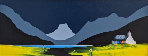 lake district art original acrylic painting by artist jay nottingham featuring Wastwater Yewbarrow Great Gable and Scafell in bold contemporary silhouette style