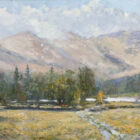 Lake District art original oil painting by Jeff Sudders. A touch of autumn near ambleside landscape view feautring lake windermere and fairfield fells