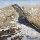 lake district art original oil painting by local artist Jeff Sudders. Looking towards the Fairfield Horseshoe hikers in winter snow covered fell top