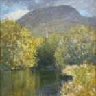 lake district art original oil painting by local artist Jeff Sudders. The river rothay and st mary's steeple in ambleside