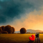 lake district art original oil painting by artist david renshaw adventures of ted and doris northern romance overlooking sunset dawn light and blue stormy clouds