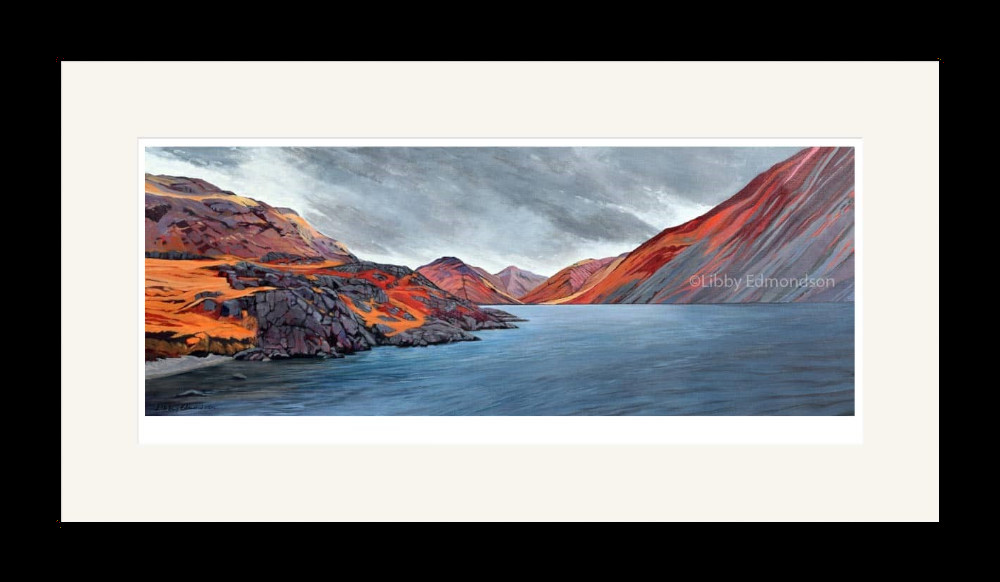 Art print by Lake District artist Libby Edmondson of Before the Storm 2018 featuring wastwater yewbarrow great gable and scafell on a moody day