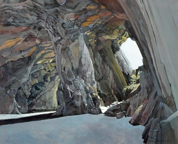 Lake District art by Libby Edmondson. Limited edition print of Cathedral Cave ii - the iconic caves near the langdales and ambleside