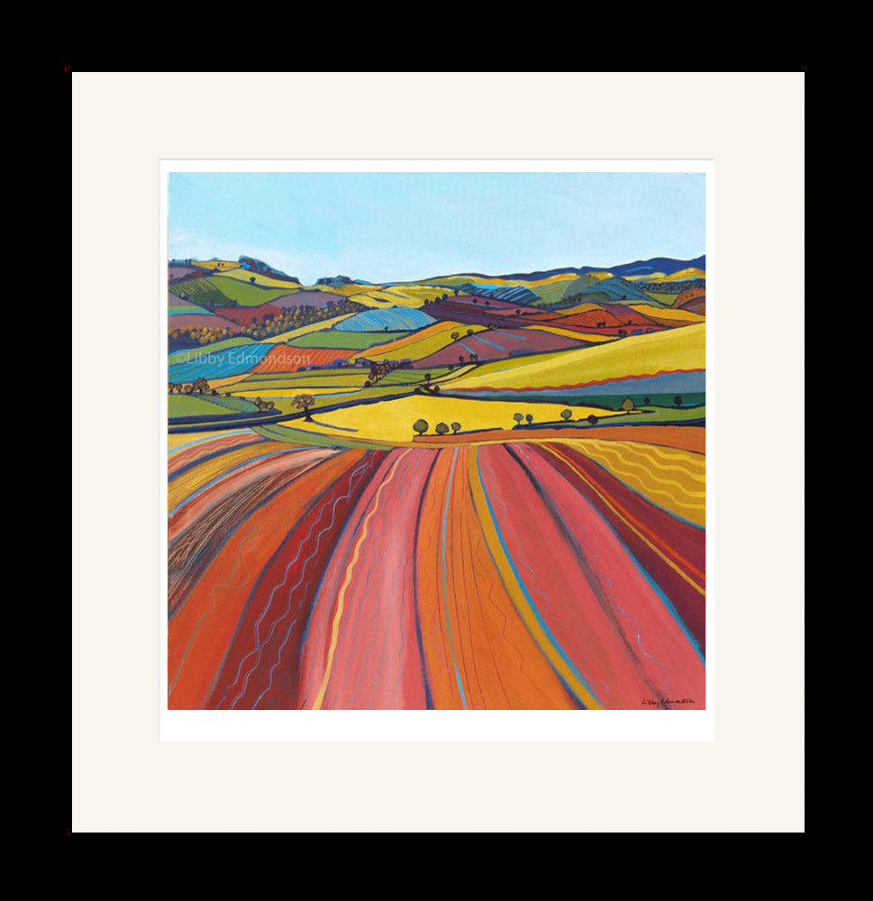 Art print by Lake District artist Libby Edmondson of Crosthwaite III featuring colourful South Lakes near Lord's Lot and Whitbarrow scar