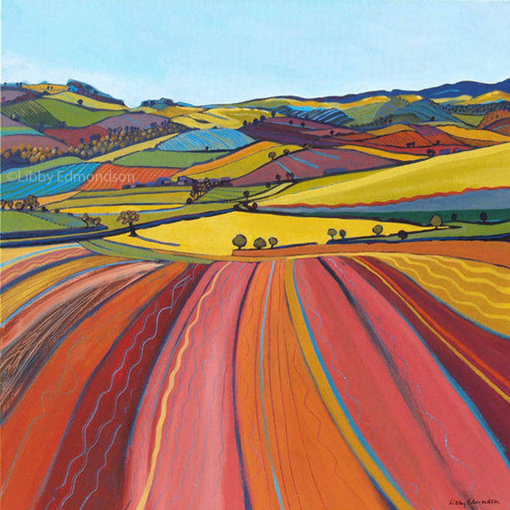 Crosthwaite III by Libby Edmondson Art print by Lake District artist Libby Edmondson of Crosthwaite III featuring colourful South Lakes near Lord's Lot and Whitbarrow scar