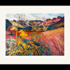 Art print by Lake District artist Libby Edmondson Fields and Mountains 2013 - a contemporary autumn toned view of the langdale valley and langdale pikes