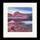 Art print by Lake District artist Libby Edmondson of Fleetwith from Buttermere in bright pike and blue tones with Haystacks off to the right
