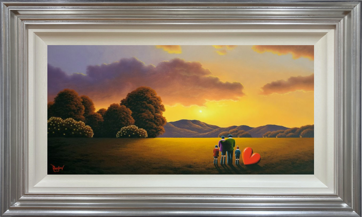 lake district art original oil painting by artist david renshaw adventures of ted and doris northern romance with two children at sunset - family