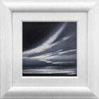 lake district art original acrylic painting by award winning artist jonathan shaw featuring sweeping grey skies. Displayed in a white wood frame with wood grain.