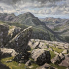 lake district art original oil painting by local artist simon whitfield great gable summit in wasdale looking towards pillar fell