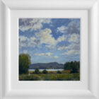 Lake District art original oil painting by Jeff Sudders. A Summer Sky at Waterhead. Blue sky and clouds overlook lake windermere from ambleside