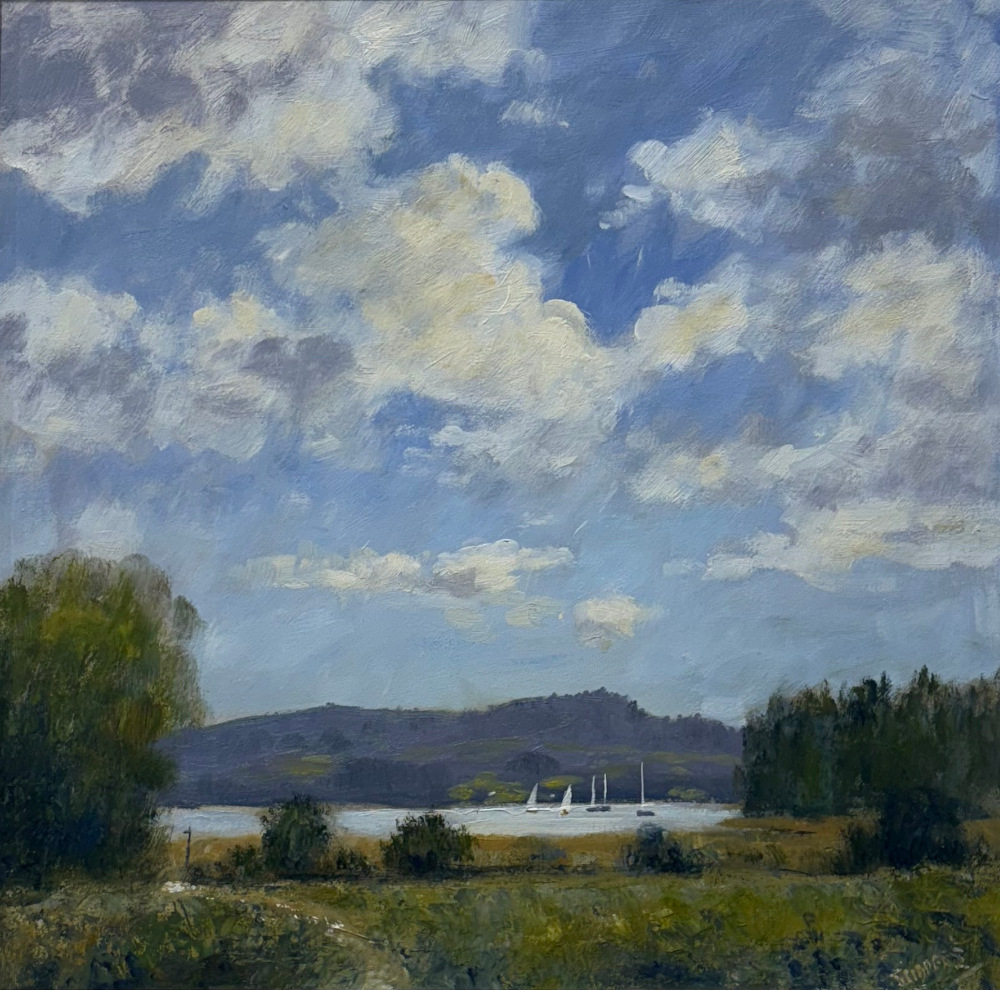 Jeff Sudders A Summer Sky At Waterhead Lake District art original oil painting by Jeff Sudders. A Summer Sky at Waterhead. Blue sky and clouds overlook lake windermere from ambleside