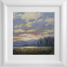 Lake District art original oil painting by Jeff Sudders. Last Light at Waterhead. Sunset dusk overlooking lake windermere towards fells