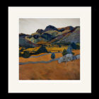 Art print by Lake District artist Libby Edmondson of Langdale Boulder 2009. Autumnal colours from great langdale valley looking towards iconic pikes