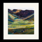 Art print by Lake District artist Libby Edmondson of Mickleden 2008 in bright green summer / spring tones