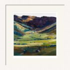 Art print by Lake District artist Libby Edmondson of Mickleden 2008 in bright green summer / spring tones