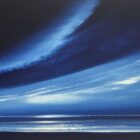 lake district art original acrylic painting an abstract landscape seascape by jonathan shaw with sweeping clouds in deep blue tones Midnight Blue Skies