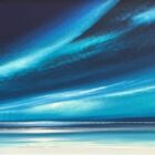 Lake District art original acrylic painting northern Skies by Jonathan Shaw of a dramatic skyscape in rich blue green light