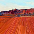Lake District art by Libby Edmondson. Limited edition print of Poetic Fields featuring the Langdale Pikes in bright autumn colours