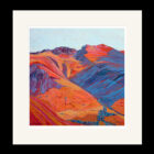 Art print by Lake District artist Libby Edmondson of Scafell Pike II in bright pink orange with blue shadows. The tallest mountain in England