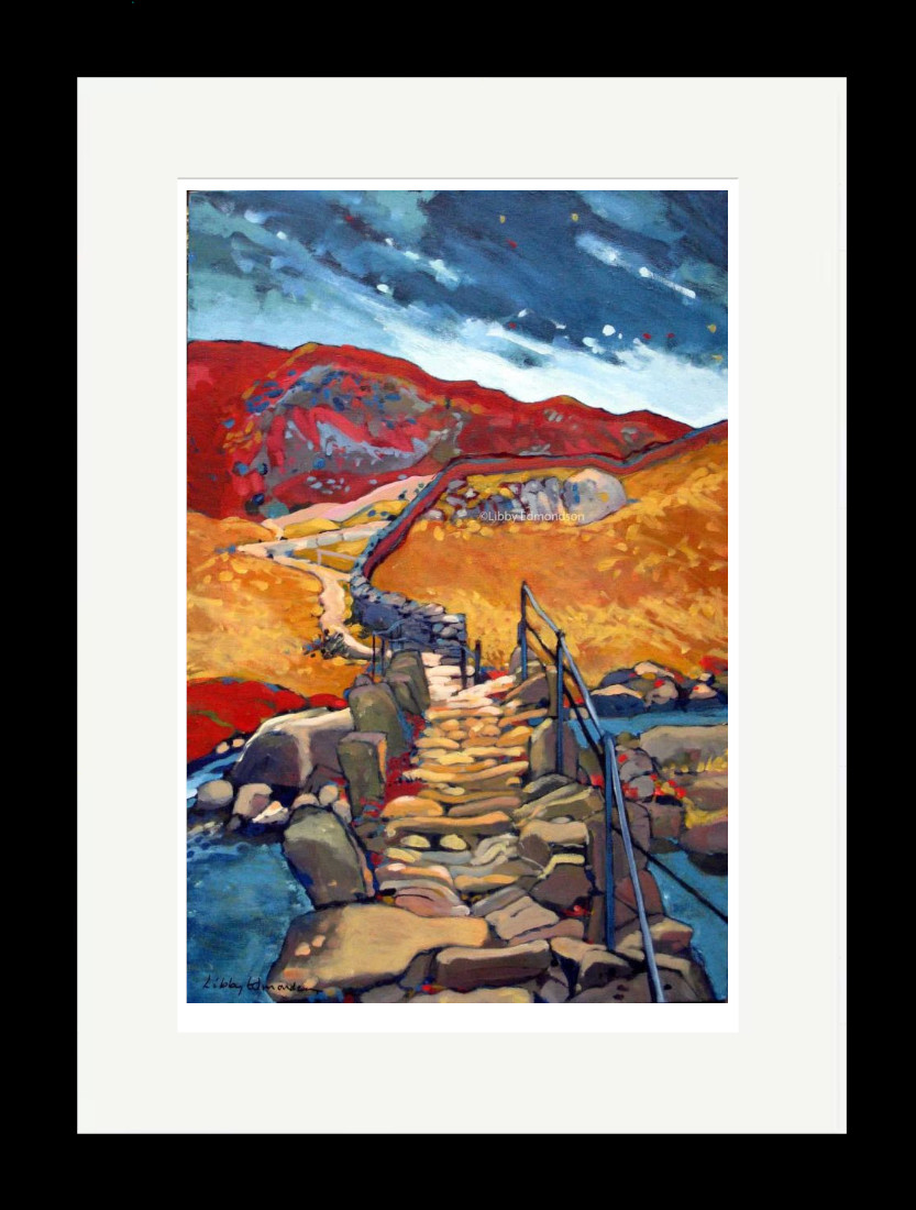 Lake District art by Libby Edmondson. Limited edition print Slaters Bridge 2008 the old packhorse bridge in little langdale near ambleside