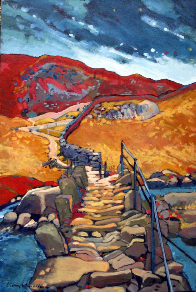 Slaters Bridge 2008 by Libby Edmondson Lake District art by Libby Edmondson. Limited edition print Slaters Bridge 2008 the old packhorse bridge in little langdale near ambleside