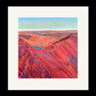 Art print by Lake District artist Libby Edmondson of Striding Edge the iconic ridge leading to Helvellyn in bright pink tones with Red Tarn and Ullswater beyond