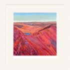 Art print by Lake District artist Libby Edmondson of Striding Edge the iconic ridge leading to Helvellyn in bright pink tones with Red Tarn and Ullswater beyond