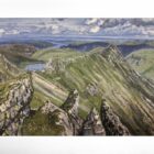 lake district art original oil painting by local artist simon whitfield striding edge in summer from lad crag helvellyn looking towards red tarn and ullswater