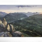 lake district art original oil painting by local artist simon whitfield summer evening on loughrigg fell looking towards the langdale pikes
