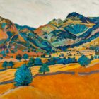 Art print by Lake District artist Libby Edmondson of The Blue Wall featuring the langdale pikes