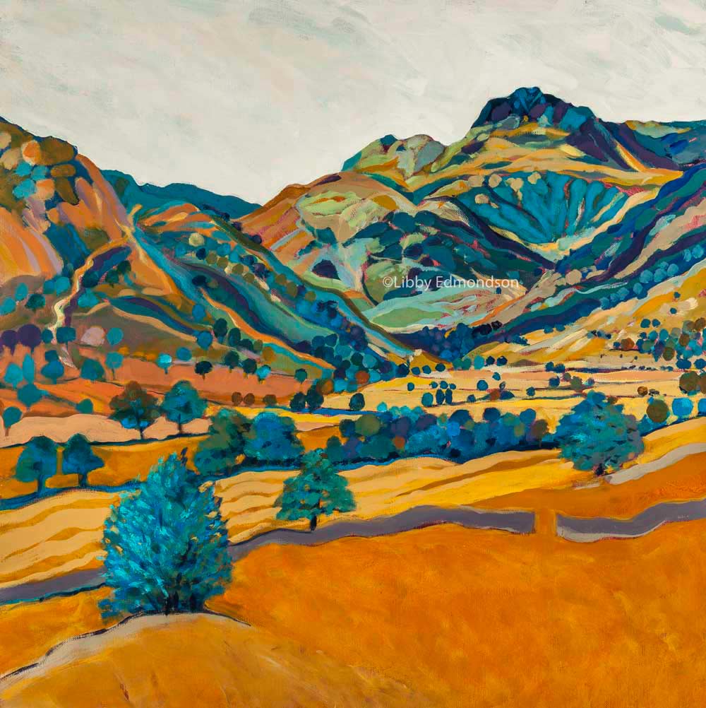 The Blue Wall by Libby Edmondson Art print by Lake District artist Libby Edmondson of The Blue Wall featuring the langdale pikes