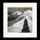 Art print by Lake District artist Libby Edmondson of The Hole in the Wall 2012 a contemporary simplistic sketch painting in white of a mountain ridge