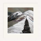 Art print by Lake District artist Libby Edmondson of The Hole in the Wall 2012 a contemporary simplistic sketch painting in white of a mountain ridge