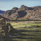 lake district art original oil painting by local artist simon whitfield the langdale pikes from copt how great langdale valley blue skies