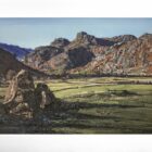 lake district art original oil painting by local artist simon whitfield the langdale pikes from copt how great langdale valley blue skies