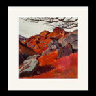 Art print by Lake District artist Libby Edmondson of The Pikes from the Boulders 2012 featuring the langdale pikes in earthy red tones