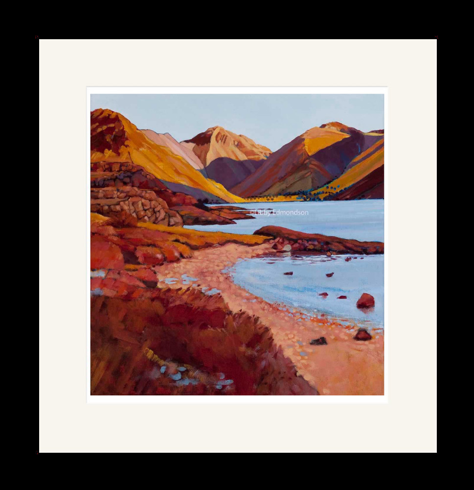 Art print by Lake District artist Libby Edmondson of Wasdale Head 2009 featuring wastwater yewbarrow great gable and the slopes to scafell