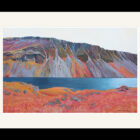 Lake District art by Libby Edmondson. Limited edition print Wasdale Screes featuring a blue wastwater contrasting with the red mountains