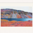 Lake District art by Libby Edmondson. Limited edition print Wasdale Screes featuring a blue wastwater contrasting with the red mountains