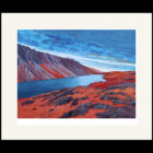 Lake District art by Libby Edmondson. Limited edition print Wasdale Screes II featuring a blue wastwater contrasting with the red mountains
