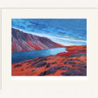 Lake District art by Libby Edmondson. Limited edition print Wasdale Screes II featuring a blue wastwater contrasting with the red mountains