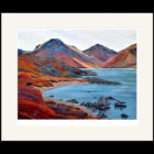 Lake District art by Libby Edmondson. Limited edition print Wastwater IV - featuring yewbarrow and great gable in purple and red tones contrasting against the blue lake