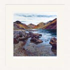 Art print by Lake District artist Libby Edmondson of Wastwater featuring the deepest lake with yewbarrow great gable and scafell in red purple tones