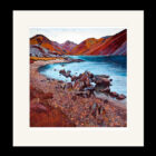Art print by Lake District artist Libby Edmondson of Wastwater II featuring the deepest lake with yewbarrow great gable and scafell in red purple tones