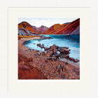 Art print by Lake District artist Libby Edmondson of Wastwater II featuring the deepest lake with yewbarrow great gable and scafell in red purple tones