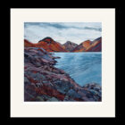 Lake District art by Libby Edmondson. Limited edition print Wastwater III featuring yewbarrow great gable and the slows to scafell. The mounts in rich red and purple tones set